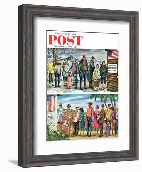 "First Vote in the New States," Saturday Evening Post Cover, November 12, 1960-Constantin Alajalov-Framed Giclee Print