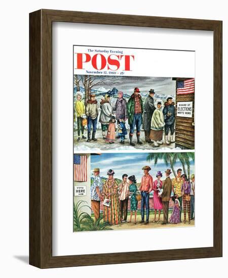 "First Vote in the New States," Saturday Evening Post Cover, November 12, 1960-Constantin Alajalov-Framed Giclee Print