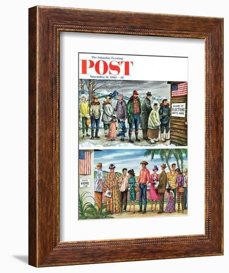 "First Vote in the New States," Saturday Evening Post Cover, November 12, 1960-Constantin Alajalov-Framed Giclee Print