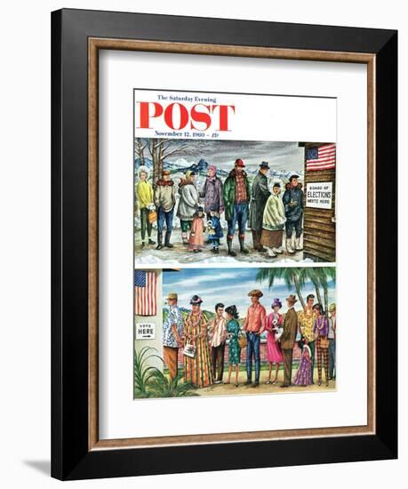 "First Vote in the New States," Saturday Evening Post Cover, November 12, 1960-Constantin Alajalov-Framed Giclee Print