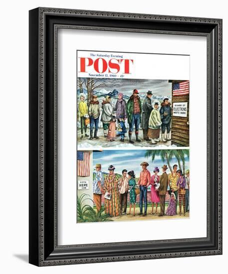 "First Vote in the New States," Saturday Evening Post Cover, November 12, 1960-Constantin Alajalov-Framed Giclee Print