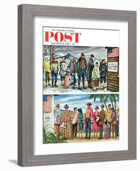 "First Vote in the New States," Saturday Evening Post Cover, November 12, 1960-Constantin Alajalov-Framed Giclee Print