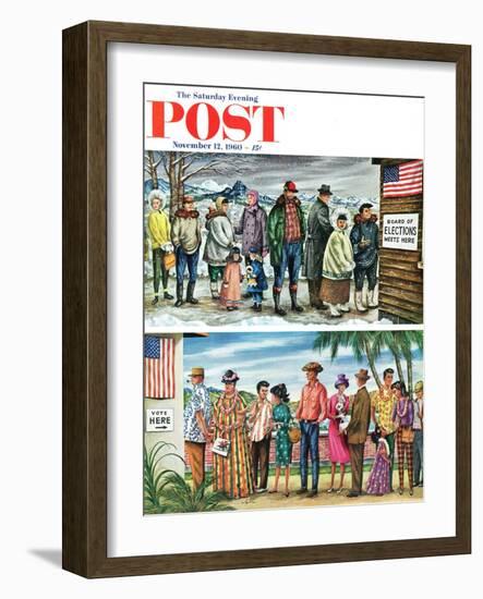 "First Vote in the New States," Saturday Evening Post Cover, November 12, 1960-Constantin Alajalov-Framed Giclee Print