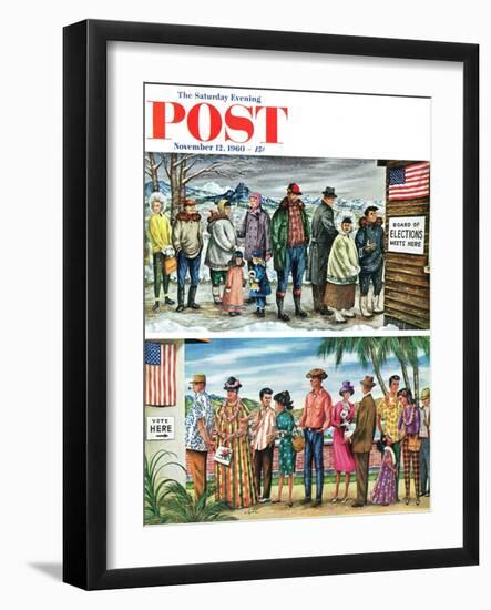 "First Vote in the New States," Saturday Evening Post Cover, November 12, 1960-Constantin Alajalov-Framed Giclee Print