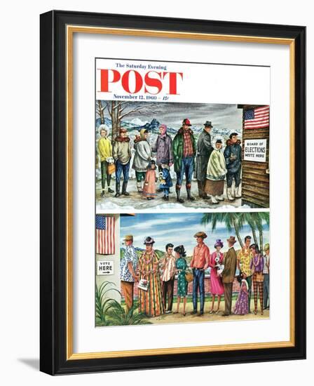 "First Vote in the New States," Saturday Evening Post Cover, November 12, 1960-Constantin Alajalov-Framed Giclee Print