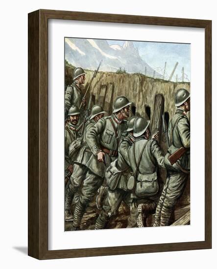 First World War: “” Soldiers of the Italian Army in the Trenches, 1916” (Wwi: Italian Soldiers in T-Tancredi Scarpelli-Framed Giclee Print