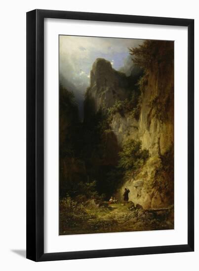 Fischender Moench Mit Kindern in Einer Felsschlucht-Carl Spitzweg-Framed Giclee Print