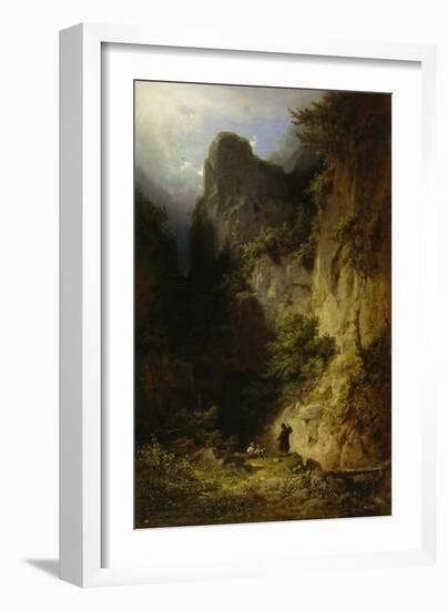 Fischender Moench Mit Kindern in Einer Felsschlucht-Carl Spitzweg-Framed Giclee Print