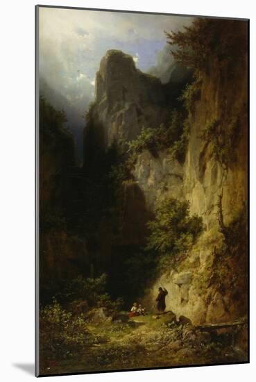 Fischender Moench Mit Kindern in Einer Felsschlucht-Carl Spitzweg-Mounted Giclee Print