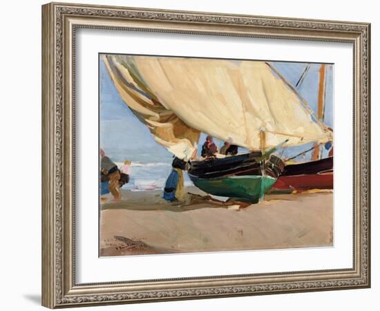 Fischer, verankerte Boote, Valencia-Joaquin Sorolla-Framed Giclee Print