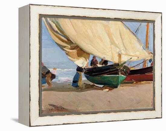 Fischer, verankerte Boote, Valencia-Joaquin Sorolla-Framed Premier Image Canvas