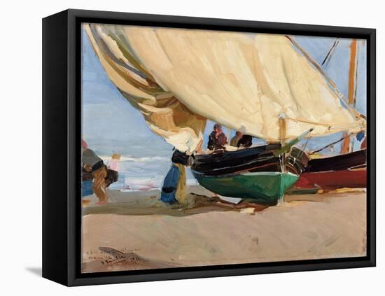 Fischer, verankerte Boote, Valencia-Joaquin Sorolla-Framed Premier Image Canvas