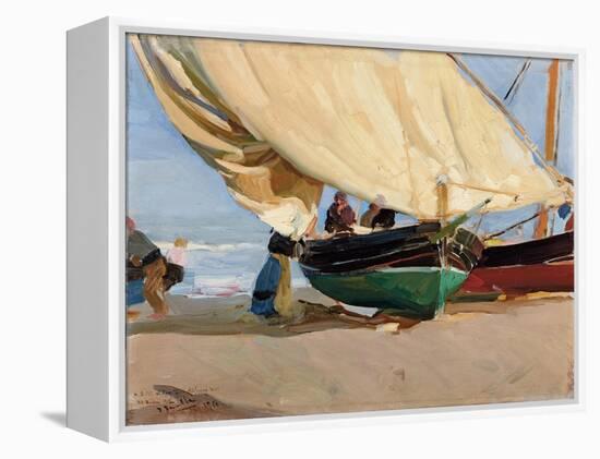 Fischer, verankerte Boote, Valencia-Joaquin Sorolla-Framed Premier Image Canvas