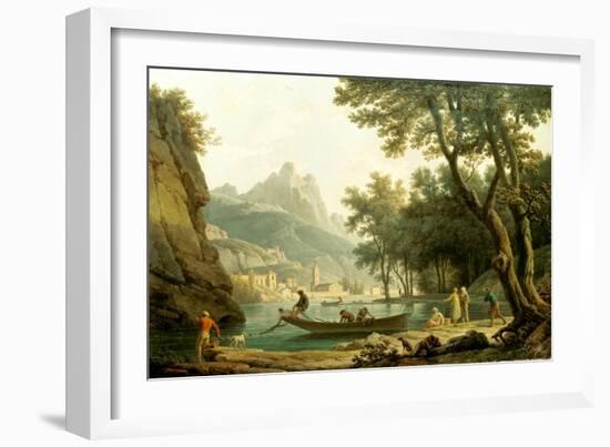 Fischermen by a lake, a cloister in the background-Claude Joseph Vernet-Framed Giclee Print