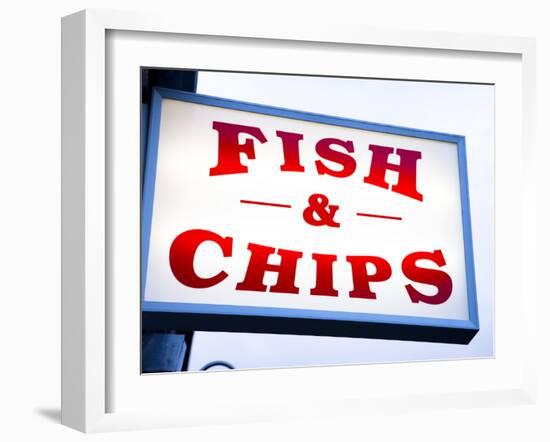 Fish and Chips Sign in Conwy, Clwyd, Wales, United Kingdom, Europe-Donald Nausbaum-Framed Photographic Print