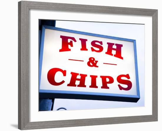 Fish and Chips Sign in Conwy, Clwyd, Wales, United Kingdom, Europe-Donald Nausbaum-Framed Photographic Print