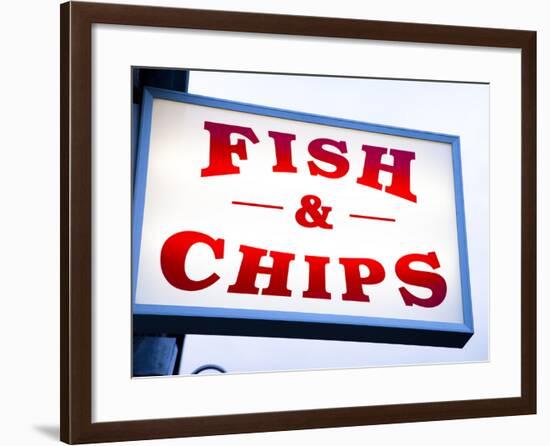 Fish and Chips Sign in Conwy, Clwyd, Wales, United Kingdom, Europe-Donald Nausbaum-Framed Photographic Print