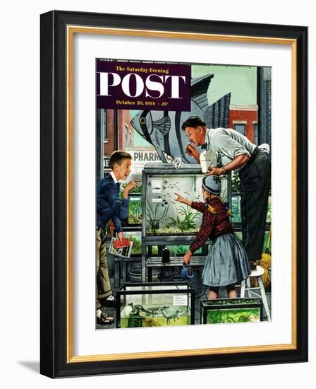 "Fish Aquarium" Saturday Evening Post Cover, October 30, 1954-Stevan Dohanos-Framed Giclee Print