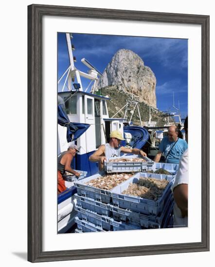 Fish Being Landed, Calpe, the Penyal d'Ifach Towering Above the Harbour, Alicante, Valencia, Spain-Ruth Tomlinson-Framed Photographic Print