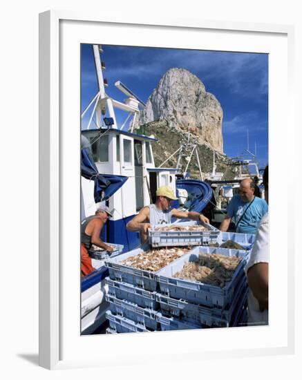 Fish Being Landed, Calpe, the Penyal d'Ifach Towering Above the Harbour, Alicante, Valencia, Spain-Ruth Tomlinson-Framed Photographic Print