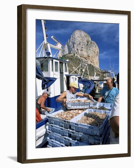 Fish Being Landed, Calpe, the Penyal d'Ifach Towering Above the Harbour, Alicante, Valencia, Spain-Ruth Tomlinson-Framed Photographic Print