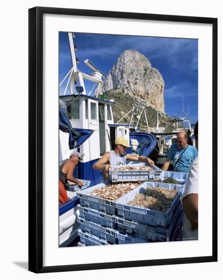 Fish Being Landed, Calpe, the Penyal d'Ifach Towering Above the Harbour, Alicante, Valencia, Spain-Ruth Tomlinson-Framed Photographic Print