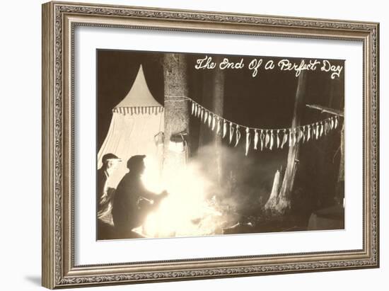 Fish Hanging by Campfire-null-Framed Art Print
