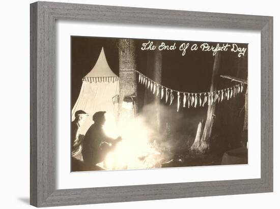 Fish Hanging by Campfire-null-Framed Art Print