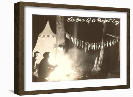 Fish Hanging by Campfire-null-Framed Art Print