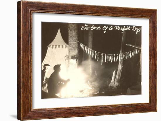 Fish Hanging by Campfire-null-Framed Art Print