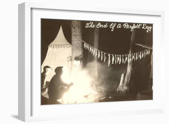 Fish Hanging by Campfire-null-Framed Art Print