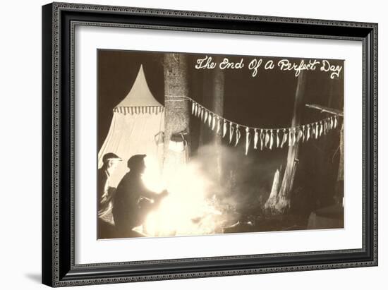 Fish Hanging by Campfire-null-Framed Art Print