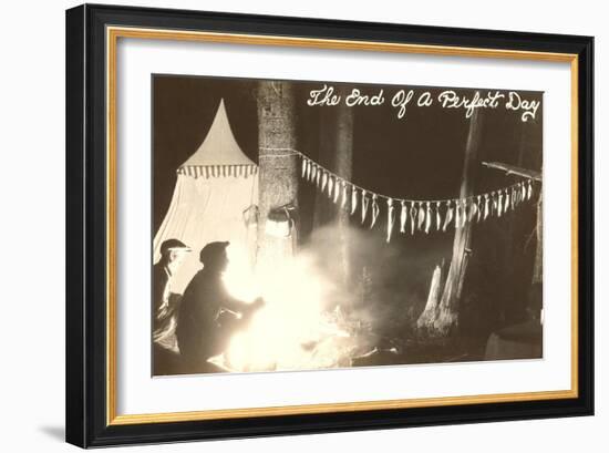 Fish Hanging by Campfire-null-Framed Art Print