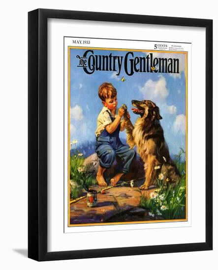 "Fish Hook in Dog's Paw," Country Gentleman Cover, May 1, 1933-Henry Hintermeister-Framed Giclee Print