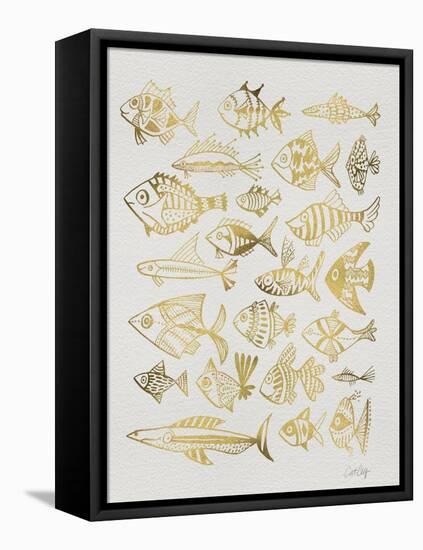 Fish Inklings in Gold Ink-Cat Coquillette-Framed Stretched Canvas