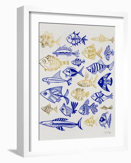 Fish Inklings in Navy and Gold Ink-Cat Coquillette-Framed Art Print