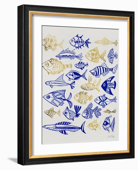 Fish Inklings in Navy and Gold Ink-Cat Coquillette-Framed Art Print