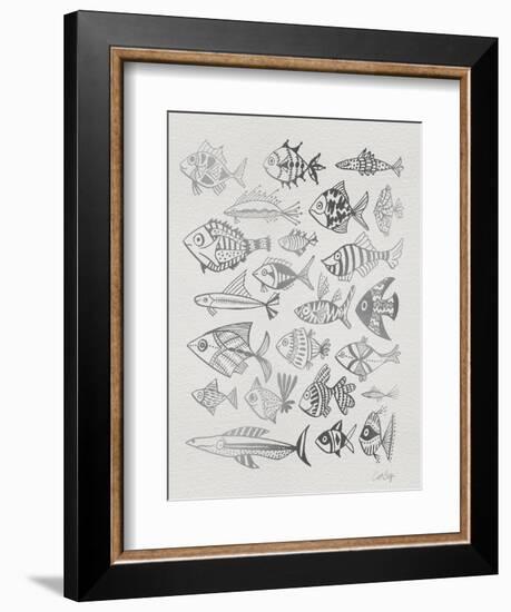 Fish Inklings in Silver Ink-Cat Coquillette-Framed Art Print