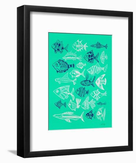 Fish Inklings on Tuquoise-Cat Coquillette-Framed Art Print