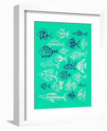 Fish Inklings on Tuquoise-Cat Coquillette-Framed Art Print