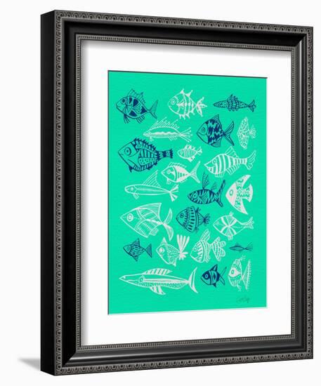 Fish Inklings on Tuquoise-Cat Coquillette-Framed Art Print