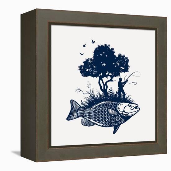 Fish Island with Fisherman and Tree-Moloko88-Framed Stretched Canvas