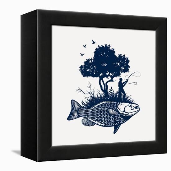 Fish Island with Fisherman and Tree-Moloko88-Framed Stretched Canvas