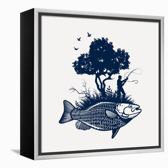 Fish Island with Fisherman and Tree-Moloko88-Framed Stretched Canvas