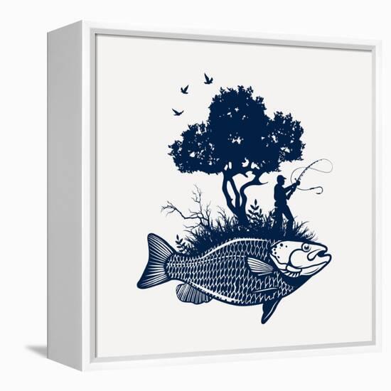 Fish Island with Fisherman and Tree-Moloko88-Framed Stretched Canvas