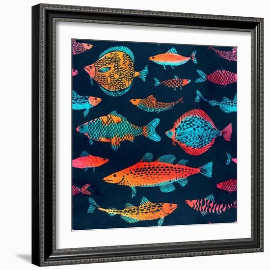 Fish on a Deep Blue Background - Watercolor-Tasiania-Framed Art Print