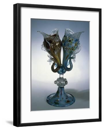 Fish Shaped Vase With Milk Glass Foot Overlayed In Light Turquoise