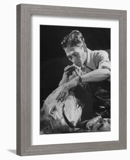 Fish Smeller Romy Madrigal Checking a Fish for Freshness-Allan Grant-Framed Photographic Print