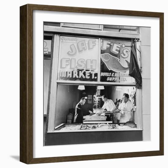 Fish Store in the Lower East Side, the Jewish Neighborhood of New York City. August 1942-null-Framed Photo