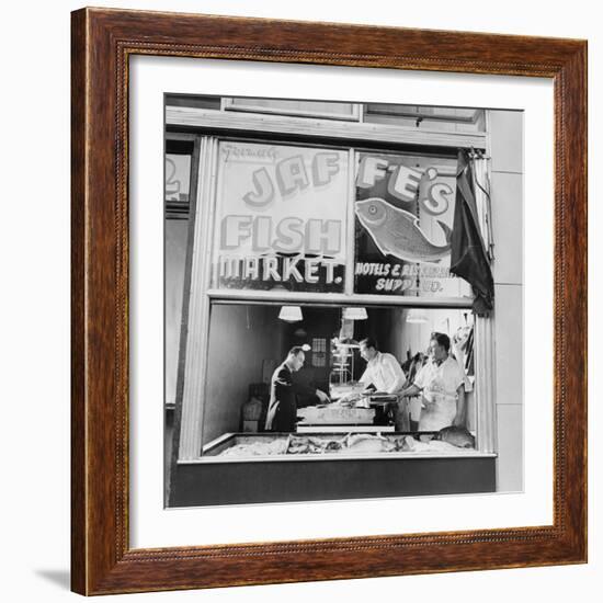 Fish Store in the Lower East Side, the Jewish Neighborhood of New York City. August 1942-null-Framed Photo